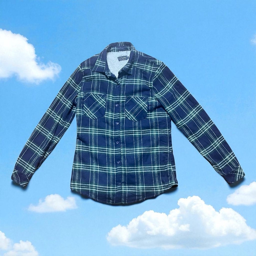 Sherpa Ci Sono Navy and Green Plaid Shirt